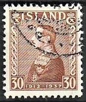 FRIMÆRKER ISLAND | 1937 - AFA 188 - Chr. X Sølvjubilæum - 30 aur brun - Stemplet